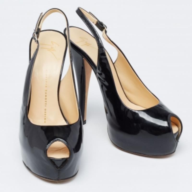 Noir Giuseppe Zanotti Escarpins à plateforme en cuir verni noir Taille 38 en vente