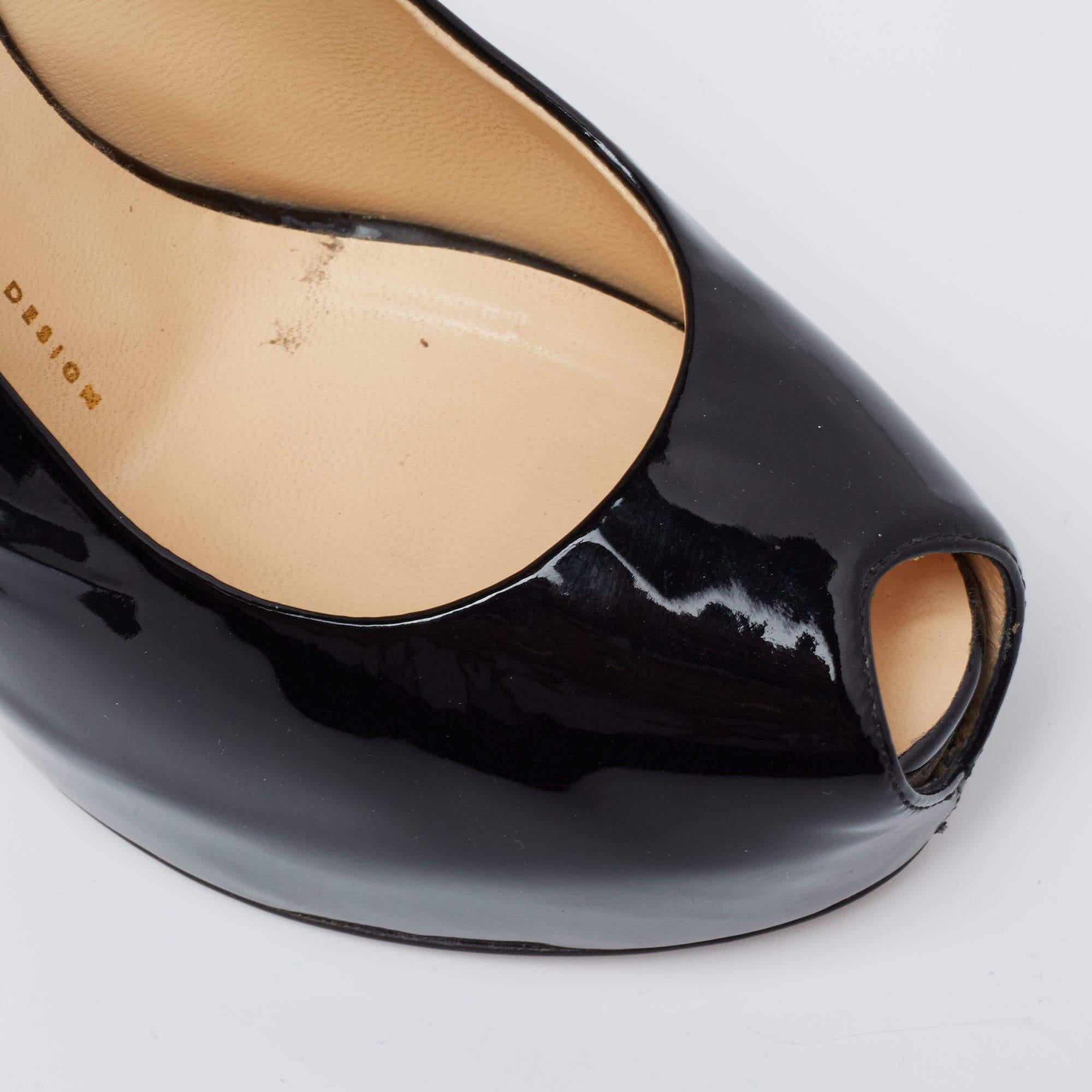 Giuseppe Zanotti Black Patent Leather Peep Toe Slingback Platform Pumps Size 38 3