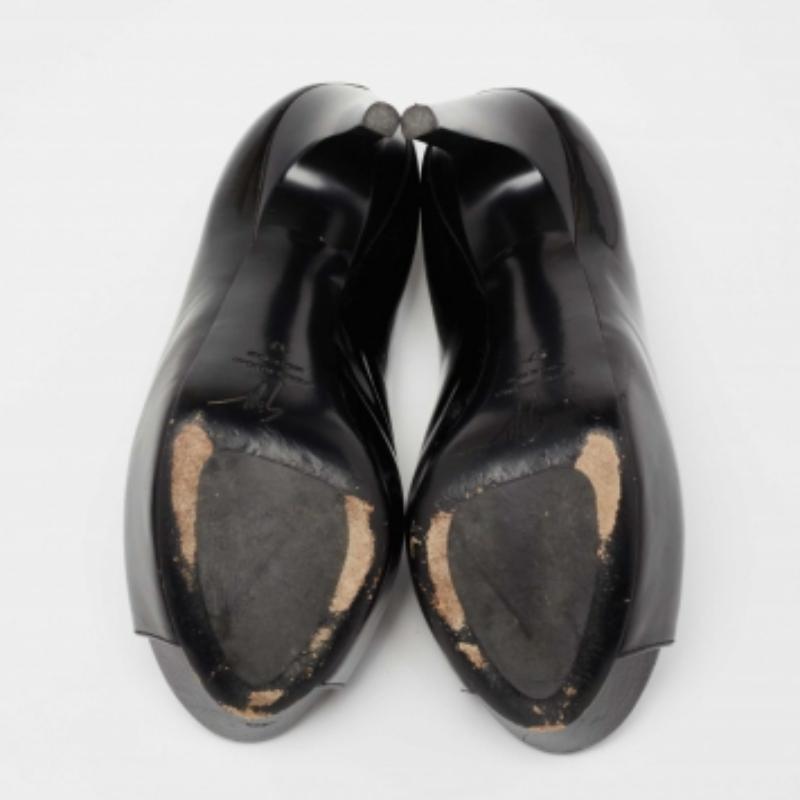 Giuseppe Zanotti Black Patent Leather Platform Peep Toe Pumps Size 37 For Sale 2