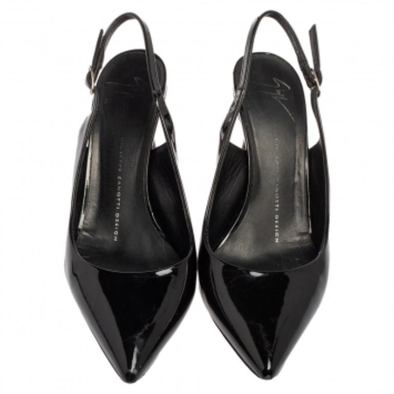 Giuseppe Zanotti Schwarze Slingback-Pumps aus Lackleder Größe 38 im Zustand „Gut“ im Angebot in Dubai, Al Qouz 2
