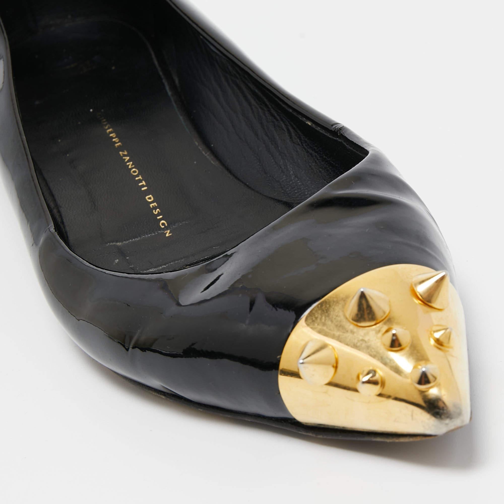 Giuseppe Zanotti Bailarinas con puntera en punta de charol negro Talla 38.5 en venta 2