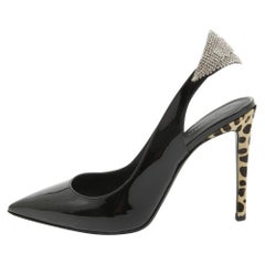 Giuseppe Zanotti Black Patent Leather Susie Slingback Pumps Size 38