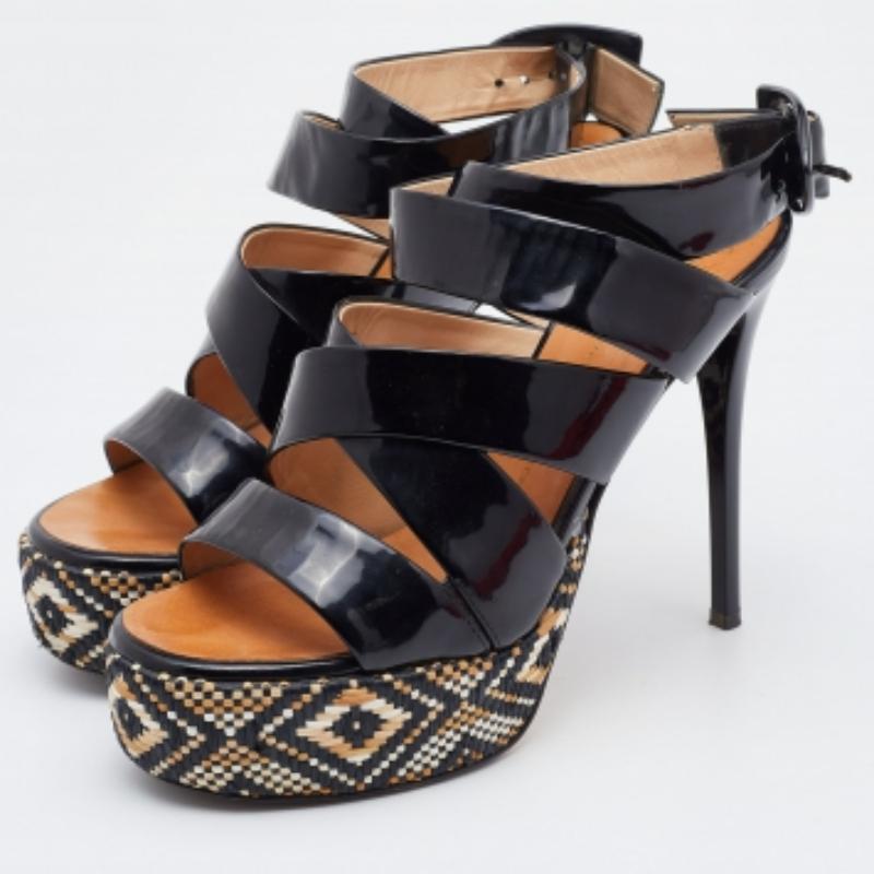 Giuseppe Zanotti Sandales à plateforme en cuir verni tressé noir Taille 37 Pour femmes en vente