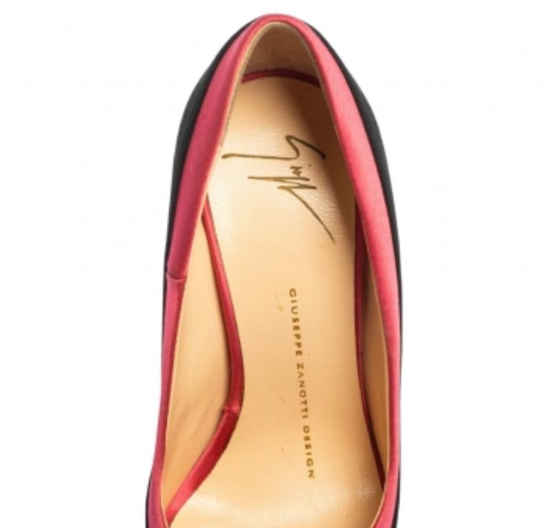 Giuseppe Zanotti Black/Pink Suede and Satin Peep Toe Platform Pumps Size 36 2