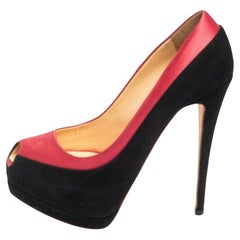 Giuseppe Zanotti Black/Pink Suede and Satin Peep Toe Platform Pumps Size 36