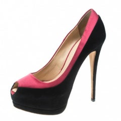 Giuseppe Zanotti Black/Pink Suede and Satin Peep Toe Platform Pumps Size 38