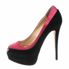 Giuseppe Zanotti Black/Pink Suede and Satin Peep Toe Platform Pumps Size 38