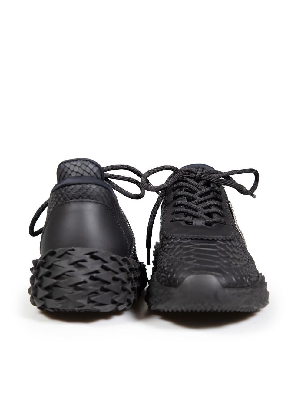 Giuseppe Zanotti Black Python Embossed Trainers Size IT 37.5 In Good Condition For Sale In London, GB