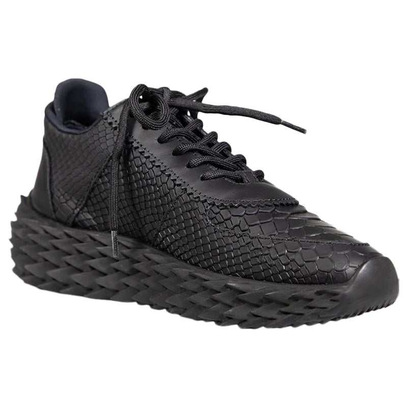 Giuseppe Zanotti Black Python Embossed Trainers Size IT 37.5 For Sale