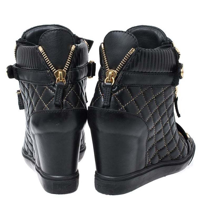 Giuseppe Zanotti Black Quilted Wedge Sneakers Size 40 For Sale at 1stDibs