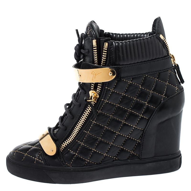 Giuseppe Zanotti Black Quilted Leather Lorenz Wedge Sneakers Size 40 1