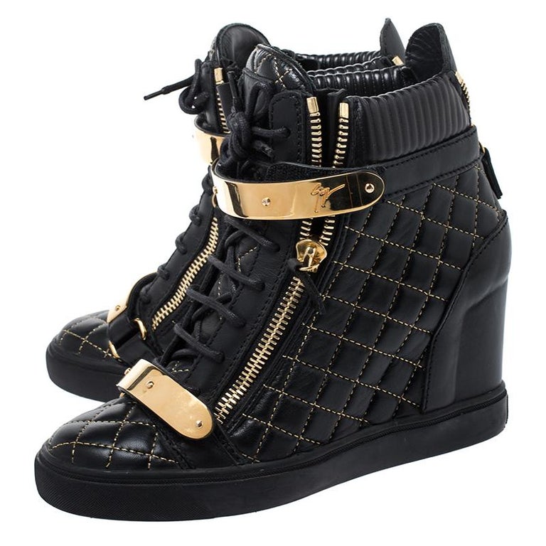 Giuseppe Zanotti Black Quilted Wedge Sneakers Size 40 For Sale at 1stDibs