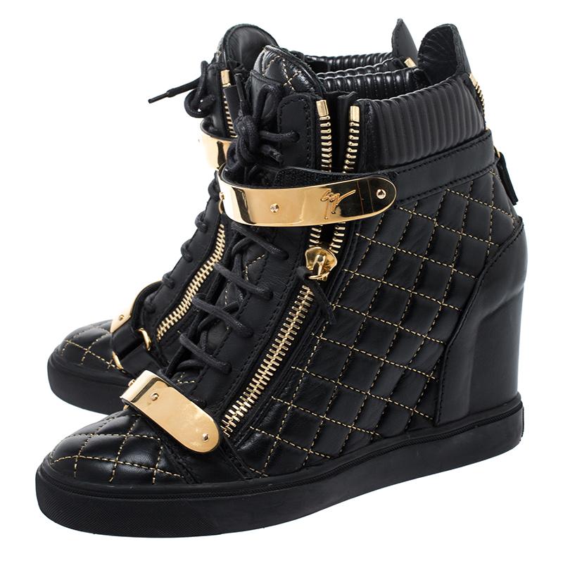 Giuseppe Zanotti Black Quilted Leather Lorenz Wedge Sneakers Size 40 2