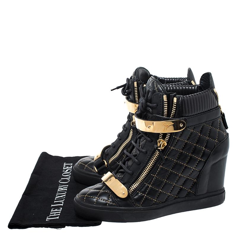Giuseppe Zanotti Black Quilted Leather Lorenz Wedge Sneakers Size 40 4