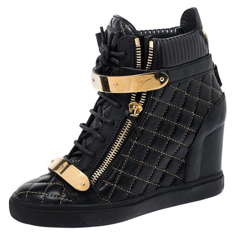 Giuseppe Zanotti Black Quilted Leather Lorenz Wedge Sneakers Size 40 For  Sale at 1stDibs
