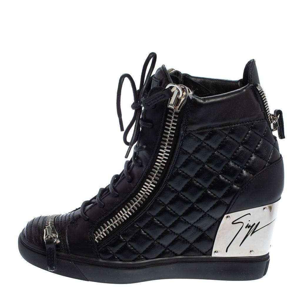 Giuseppe Zanotti Black Quilted Leather Lorenz Wedge Sneakers Size 41 1