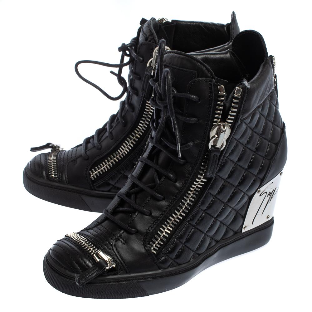 Giuseppe Zanotti Black Quilted Leather Lorenz Wedge Sneakers Size 41 3