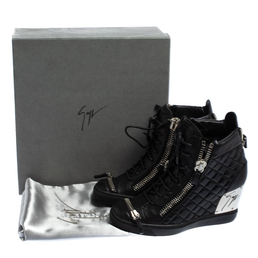 Giuseppe Zanotti Black Quilted Leather Lorenz Wedge Sneakers Size 41 4
