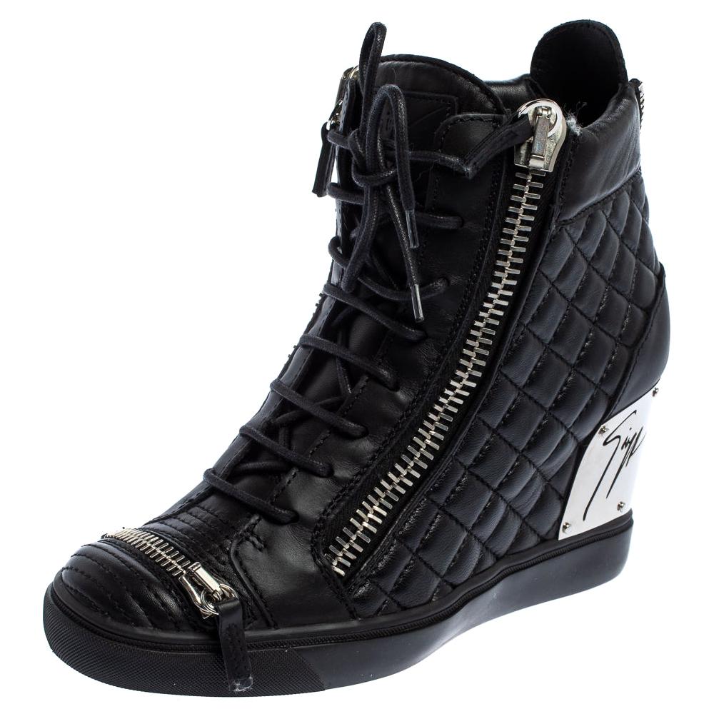 Betreffende tunnel filosofie Giuseppe Zanotti Black Quilted Leather Lorenz Wedge Sneakers Size 41 at  1stDibs