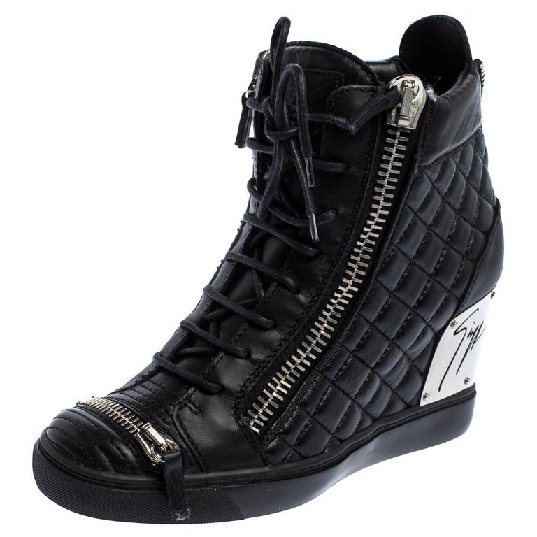 Giuseppe Zanotti Black Quilted Leather Lorenz Wedge Sneakers Size 41 at ...