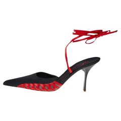 Giuseppe Zanotti Sandali alla caviglia in raso e rete nero/rosso taglia 40