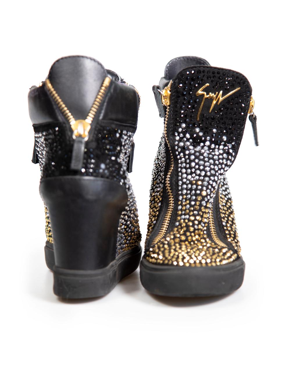 Giuseppe Zanotti Black Rhinestone Wedge Trainers Size IT 39 In Good Condition For Sale In London, GB