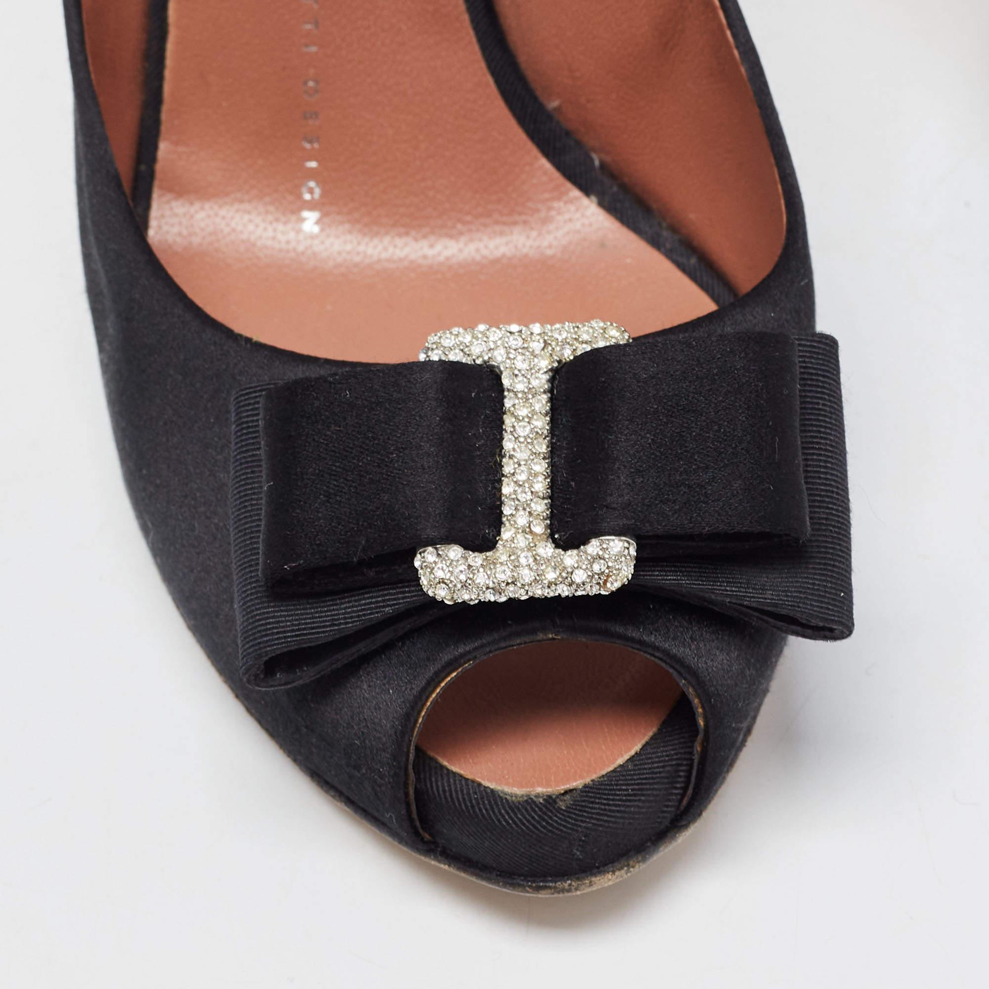 Giuseppe Zanotti Noir Satin Bow Embellished Peep Toe Pumps Size 37.5 3