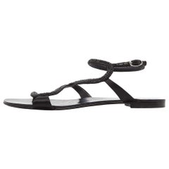Giuseppe Zanotti Black Satin Crystal Embellished Flat Slides Size 41
