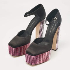 Giuseppe Zanotti Black Satin Crystal Embellished Mary Jane Pumps Size 40