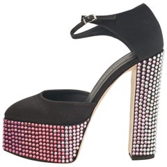 Giuseppe Zanotti Black Satin Crystal Embellished Mary Jane Pumps Size 40