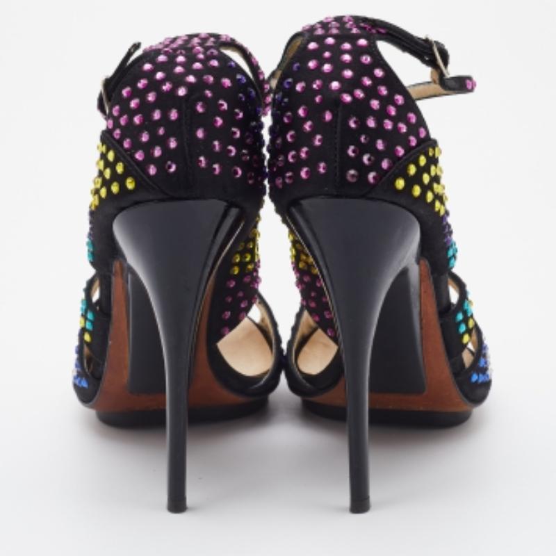 Giuseppe Zanotti - Sandales à lanières en satin noir ornées de cristaux, taille 38 en vente 1