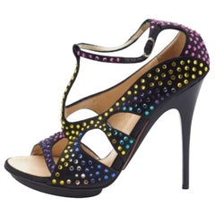 Giuseppe Zanotti Black Satin Crystal Embellished Strappy Sandals Size 38