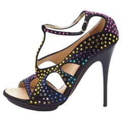 Giuseppe Zanotti Black Satin Crystal Embellished Strappy Sandals Size 38