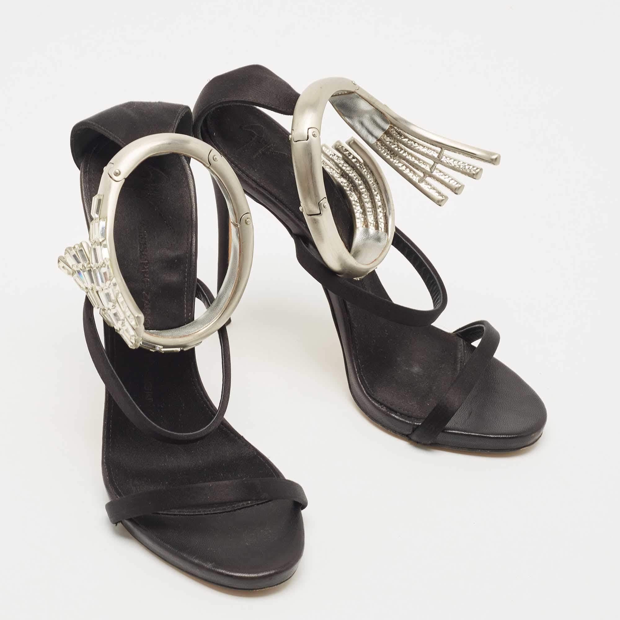 Giuseppe Zanotti Black Satin Crystal Embellished Vera Ankle Cuff