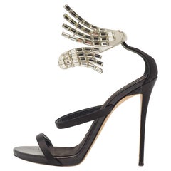 Giuseppe Zanotti Noir Satin Crystal Embellished Vera Ankle Cuff Platform Sandal
