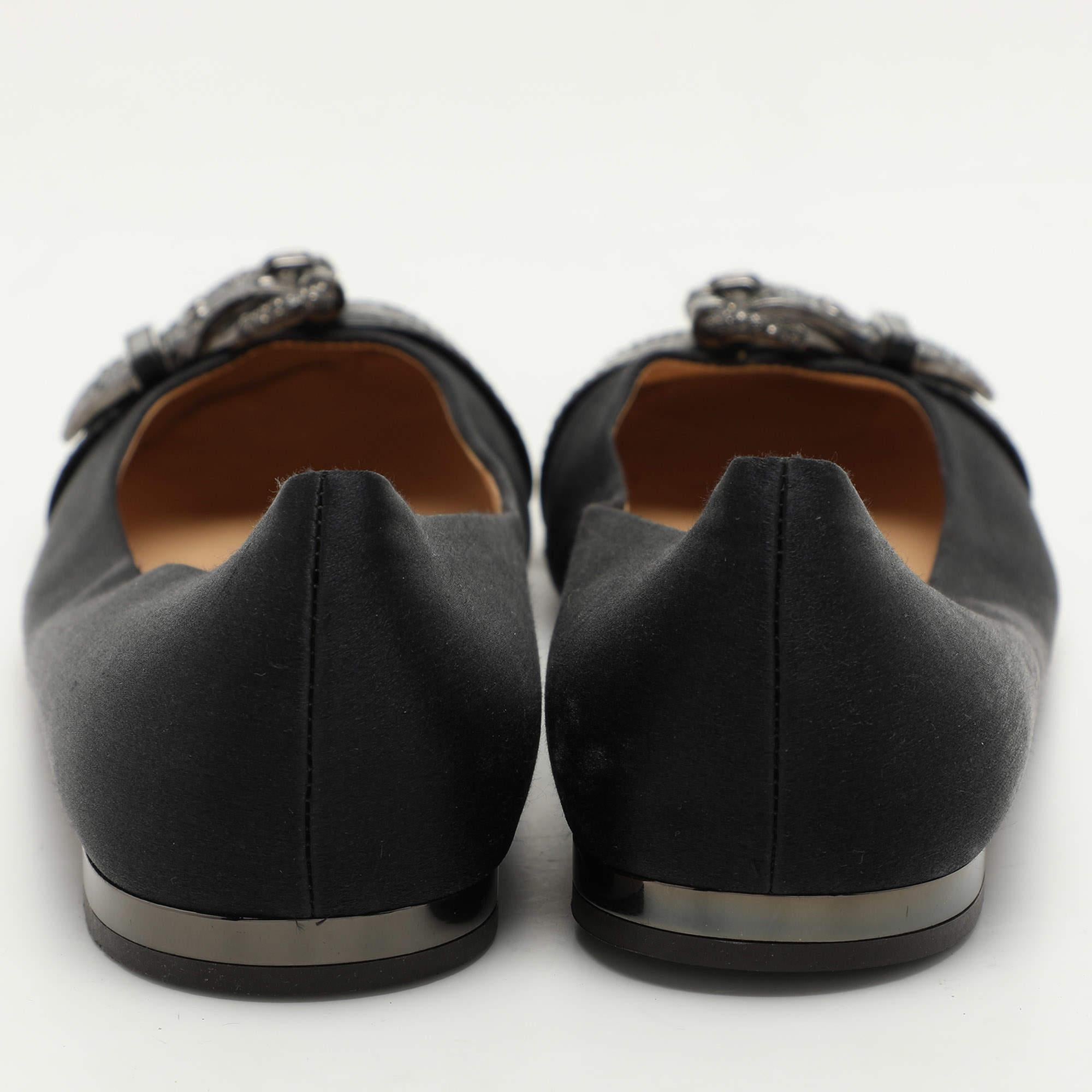 Giuseppe Zanotti Black Satin Embellished Ballet Flats Size 39 For Sale 1
