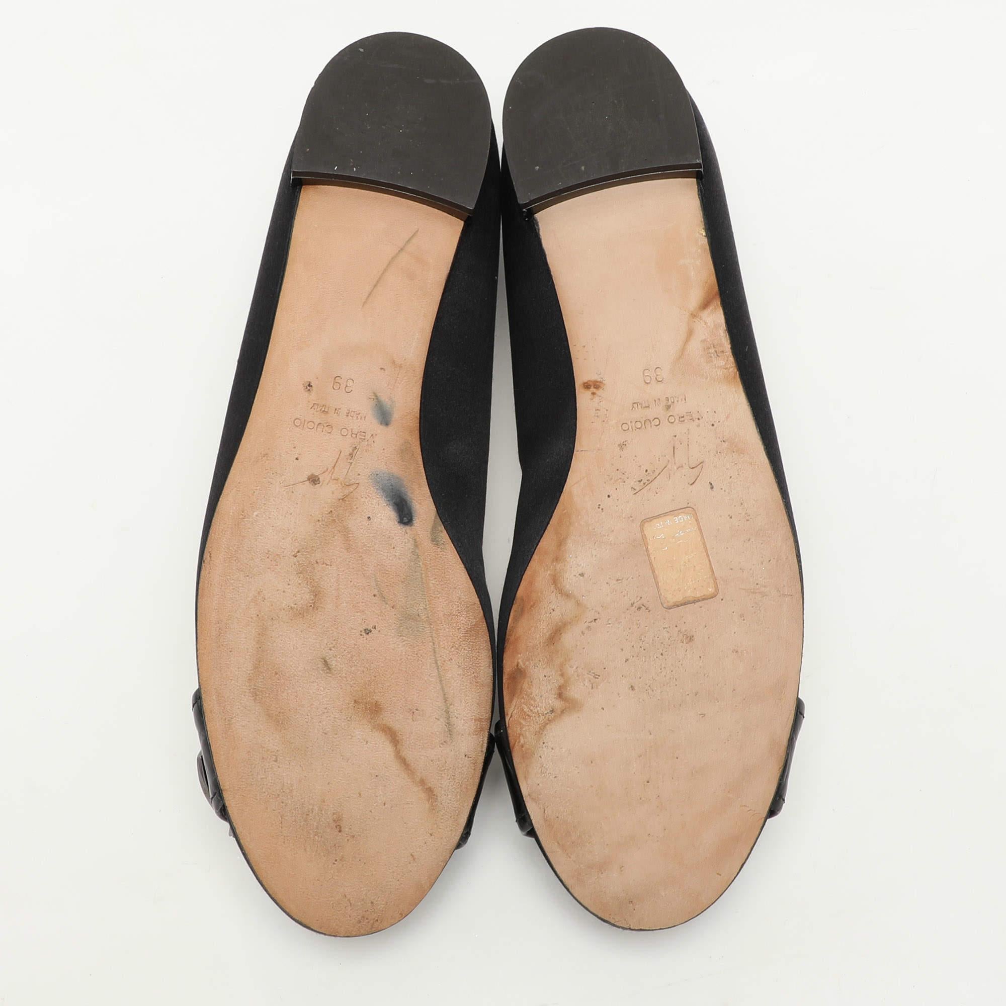 Giuseppe Zanotti Black Satin Embellished Ballet Flats Size 39 For Sale 2