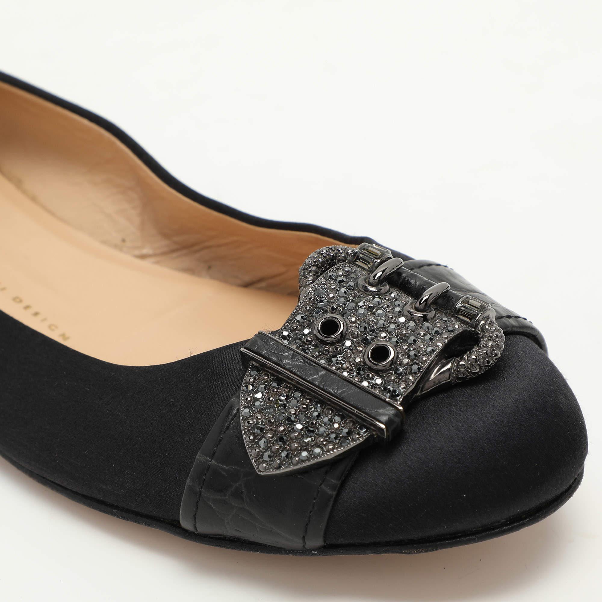 Giuseppe Zanotti Black Satin Embellished Ballet Flats Size 39 For Sale 3