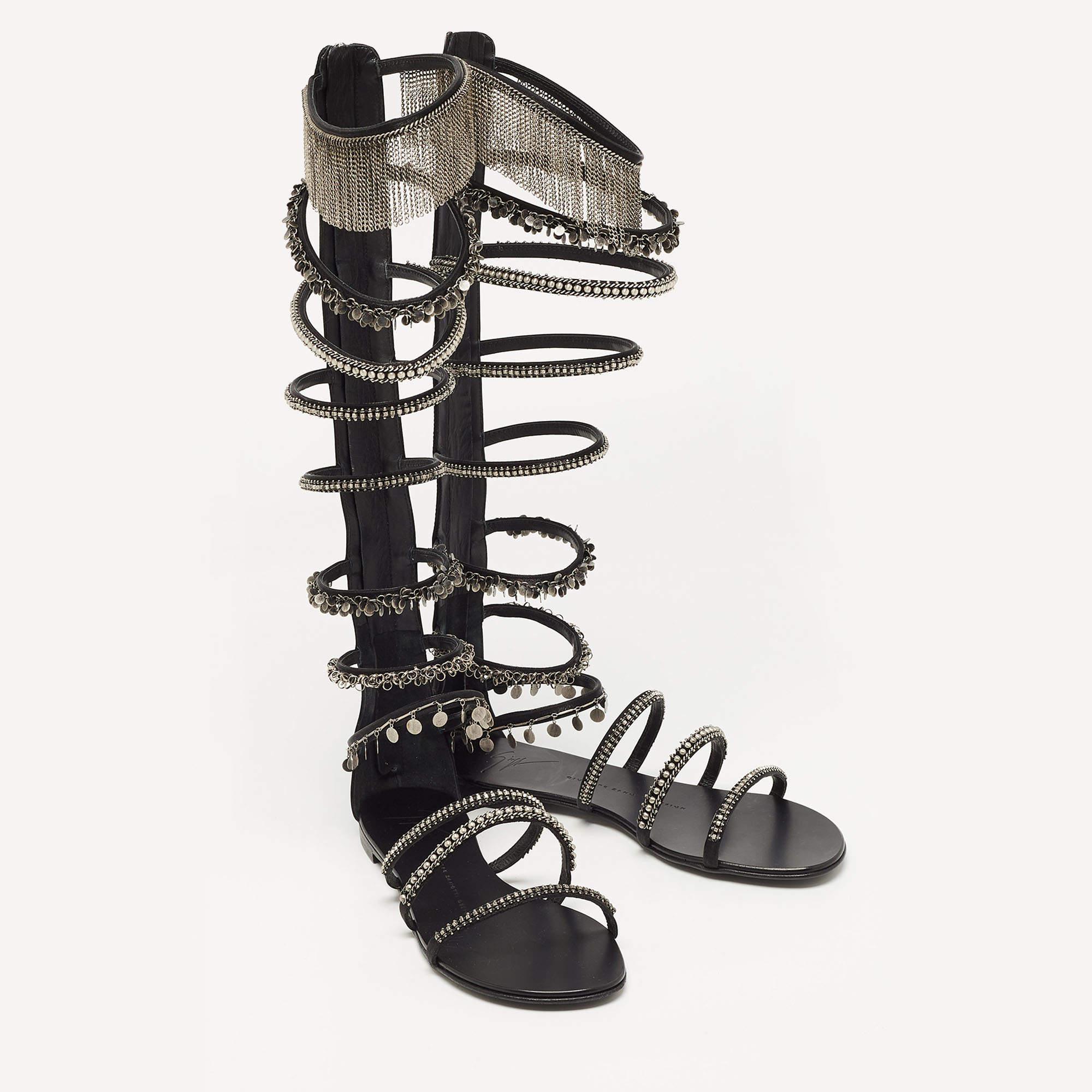 Women's Giuseppe Zanotti Black Satin Embellished Gladiator Sandals Size 38Every Giuseppe For Sale