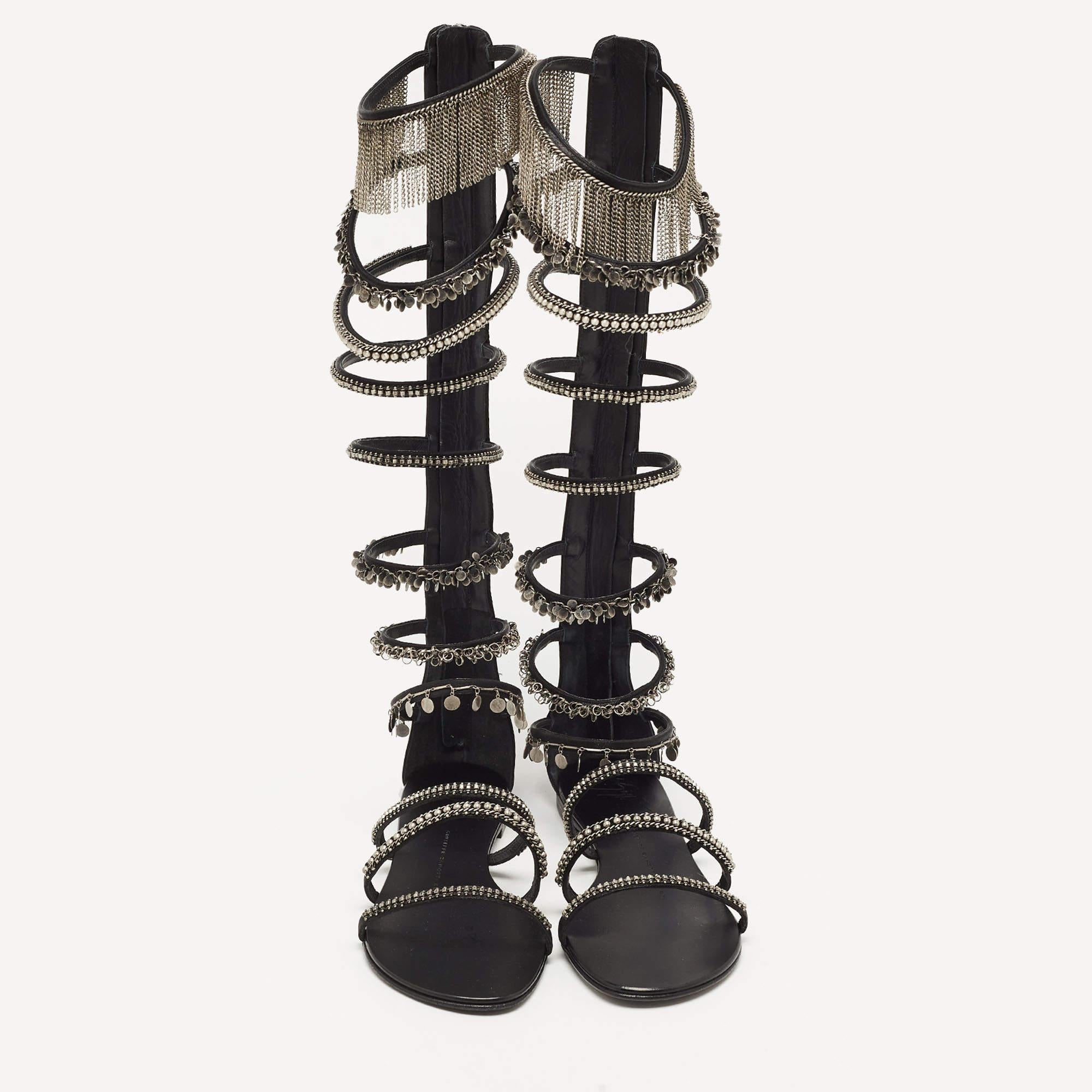 Giuseppe Zanotti Black Satin Embellished Gladiator Sandals Size 38Every Giuseppe For Sale 1