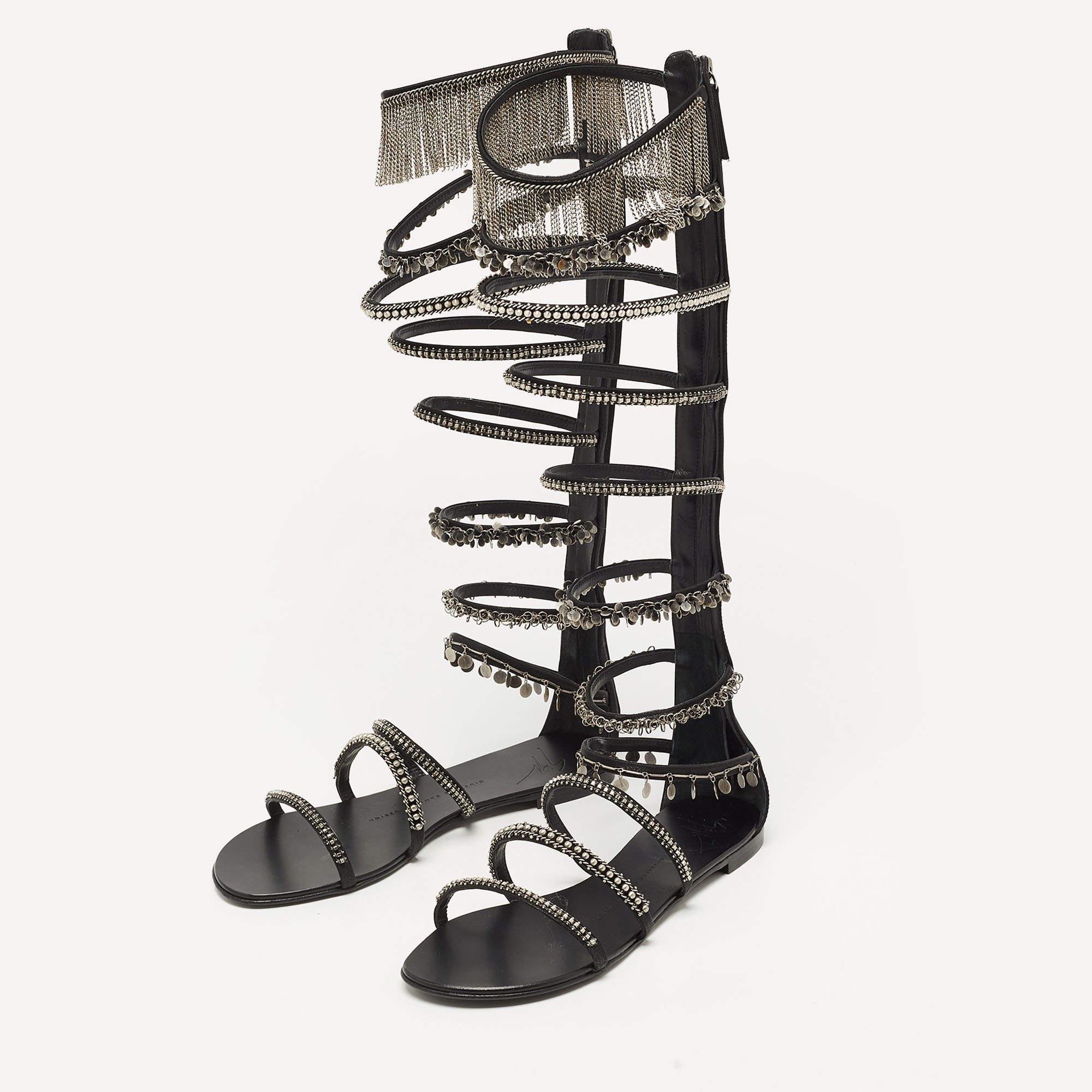 Giuseppe Zanotti Black Satin Embellished Gladiator Sandals Size 38Every Giuseppe For Sale 2