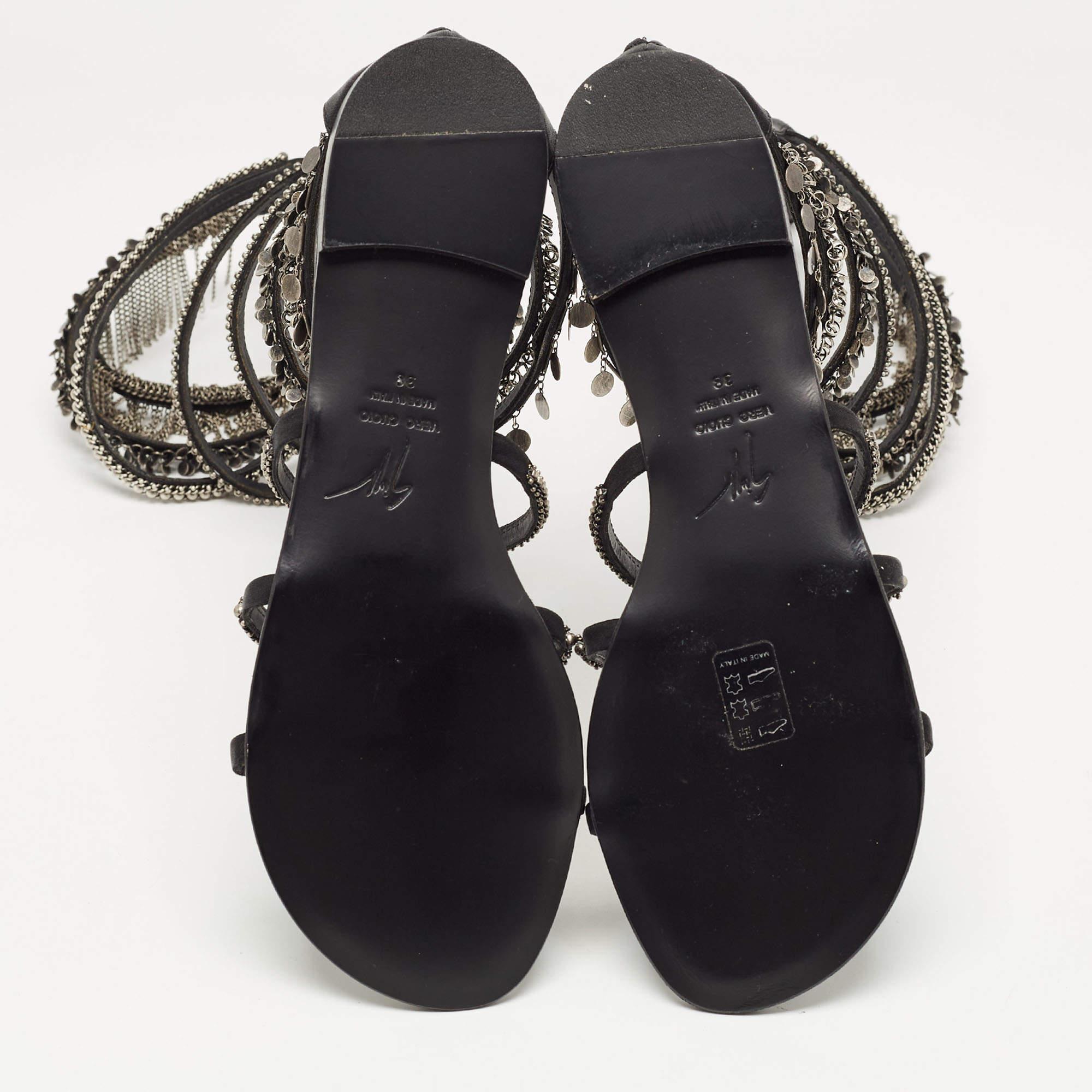 Giuseppe Zanotti Black Satin Embellished Gladiator Sandals Size 38Every Giuseppe For Sale 4