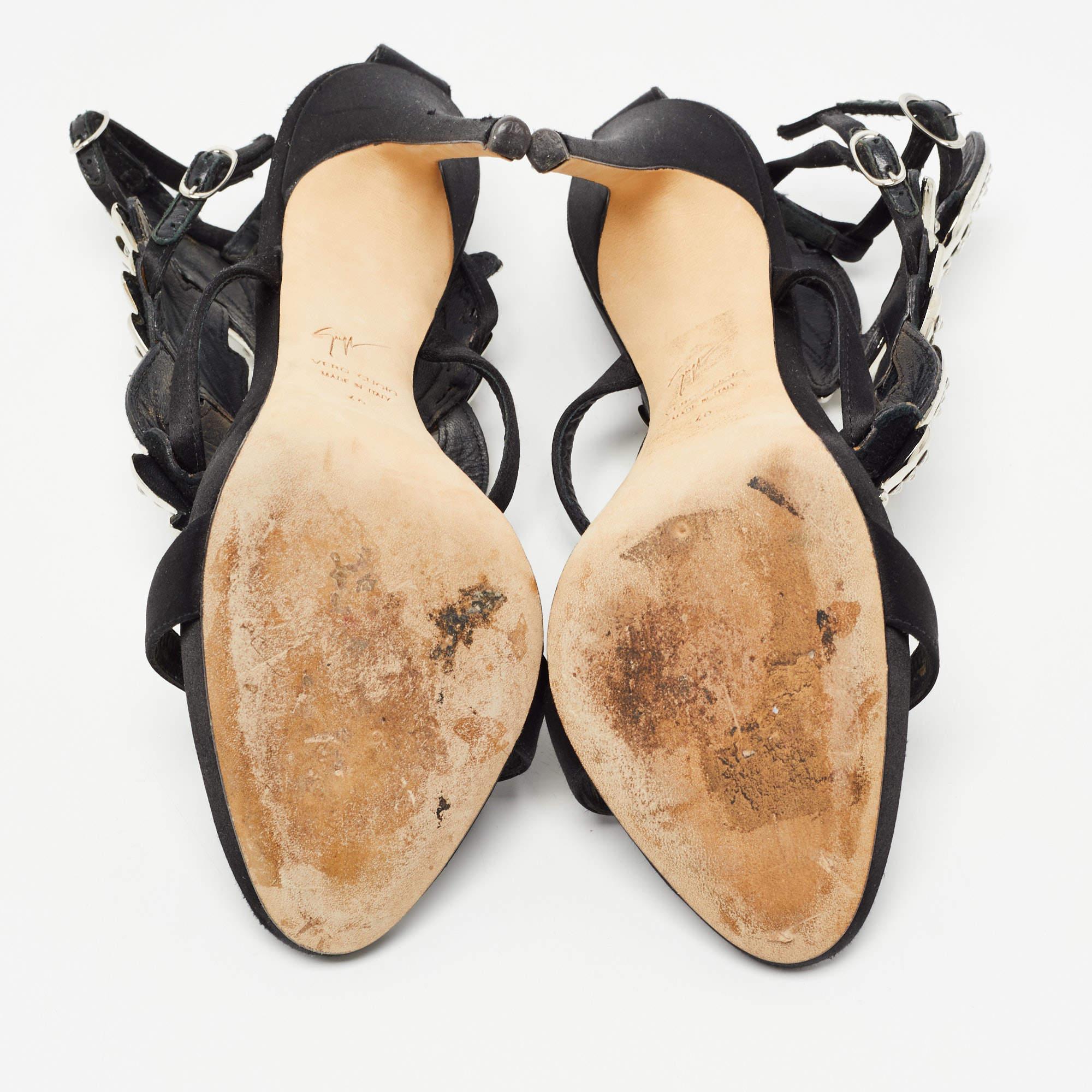 Giuseppe Zanotti Black Satin Wing Jeweled Sandals Size 40 For Sale 6