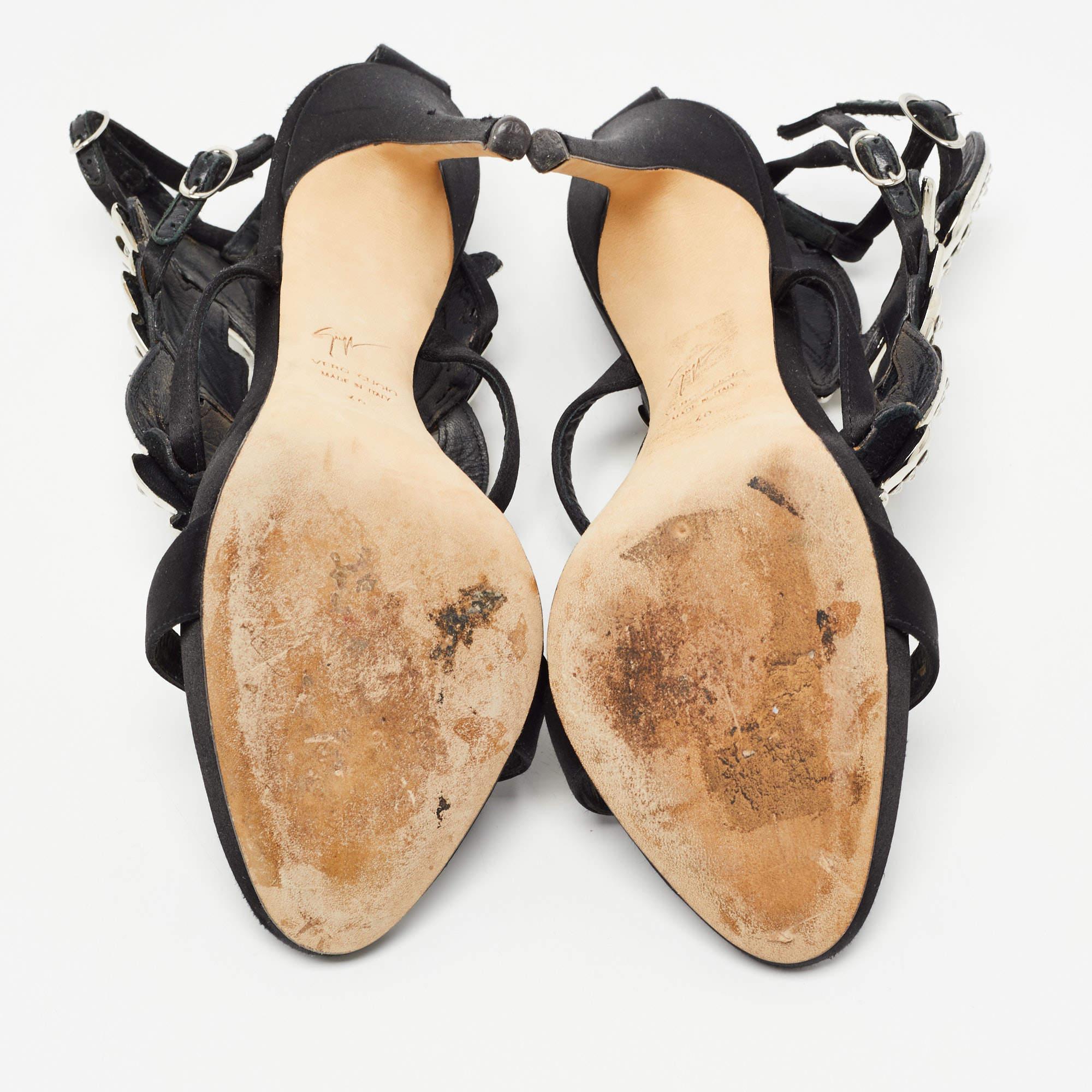 Giuseppe Zanotti Black Satin Wing Jeweled Sandals Size 40 6