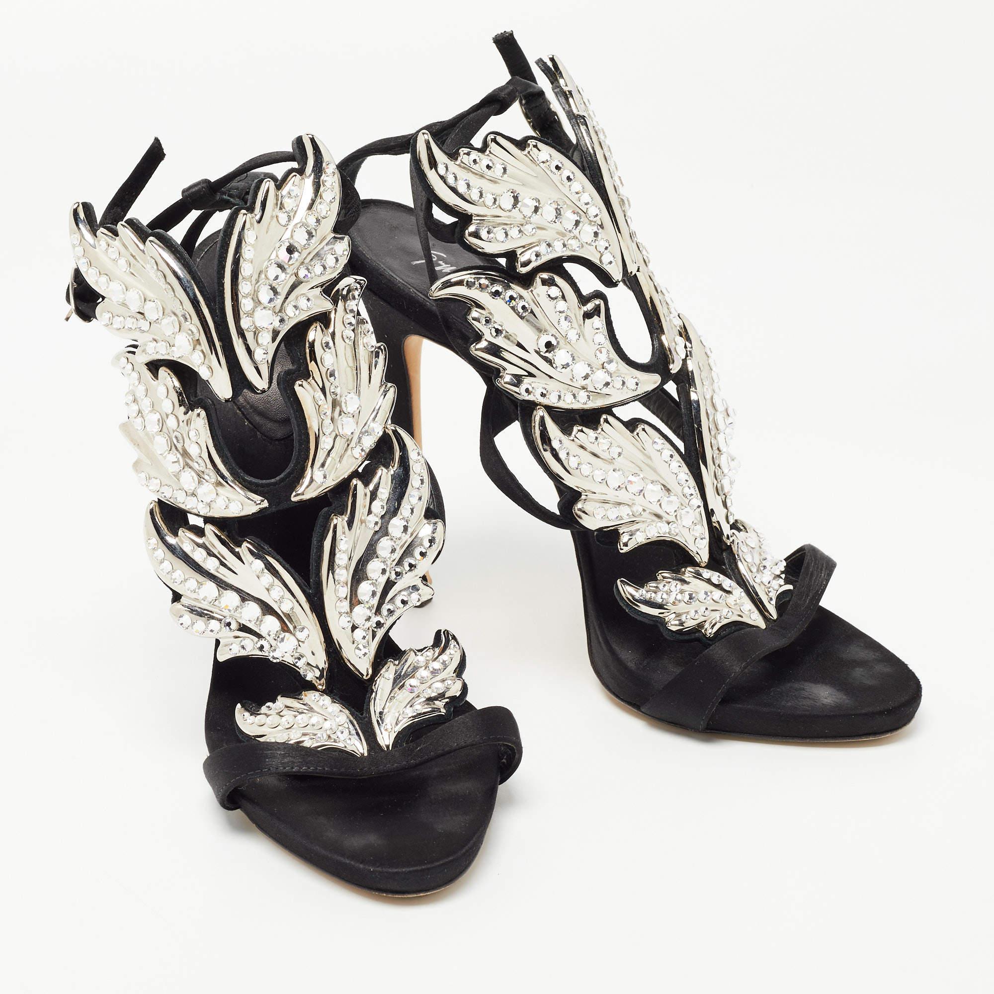 Giuseppe Zanotti Black Satin Wing Jeweled Sandals Size 40 For Sale 1