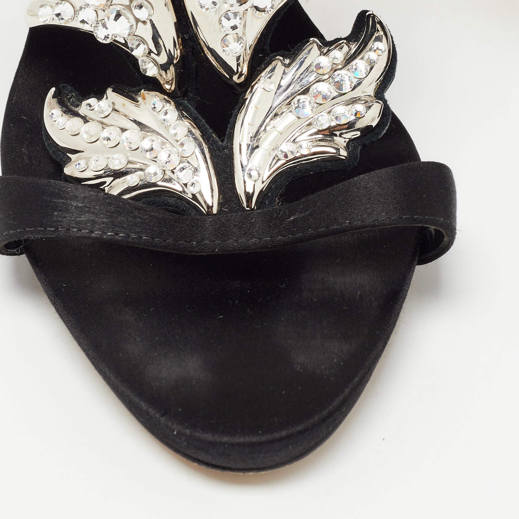 Giuseppe Zanotti Black Satin Wing Jeweled Sandals Size 40 For Sale 4