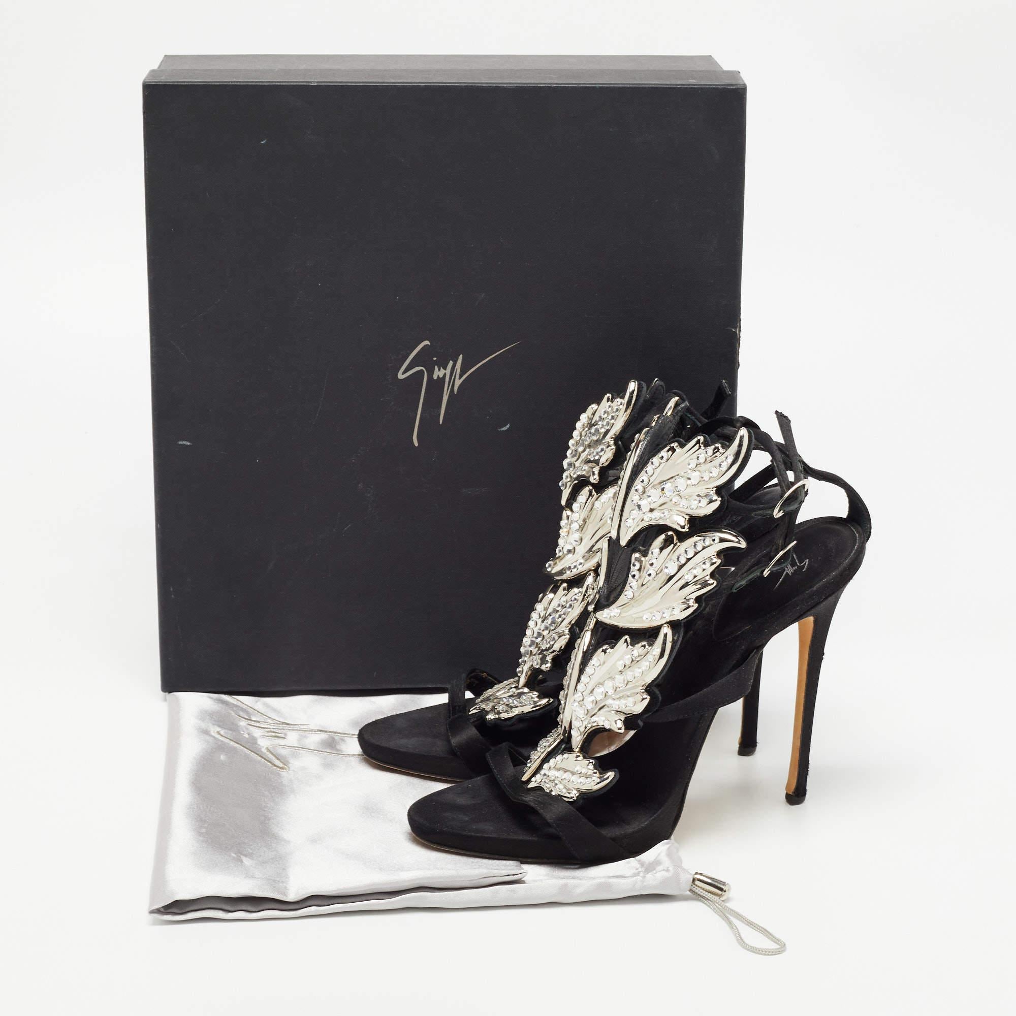 Giuseppe Zanotti Black Satin Wing Jeweled Sandals Size 40 5