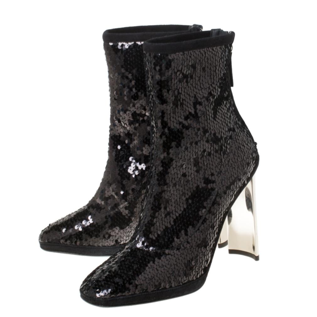 black sequin ankle boots