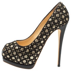 Giuseppe Zanotti Black Sharon Glitter  Liza Peep Toe Platform Pumps Size 41