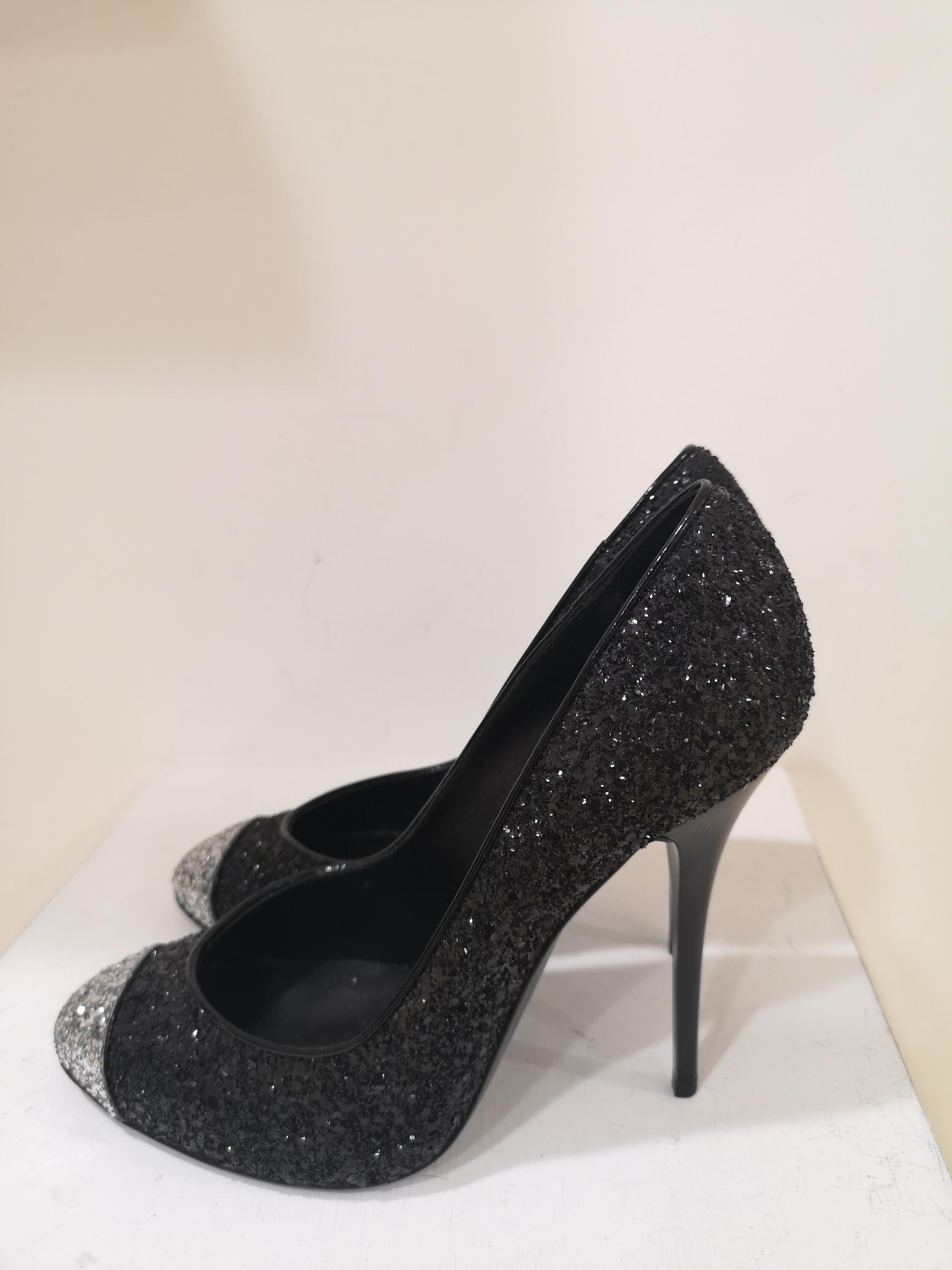 Women's Giuseppe Zanotti Black Silver Glitter Decollete